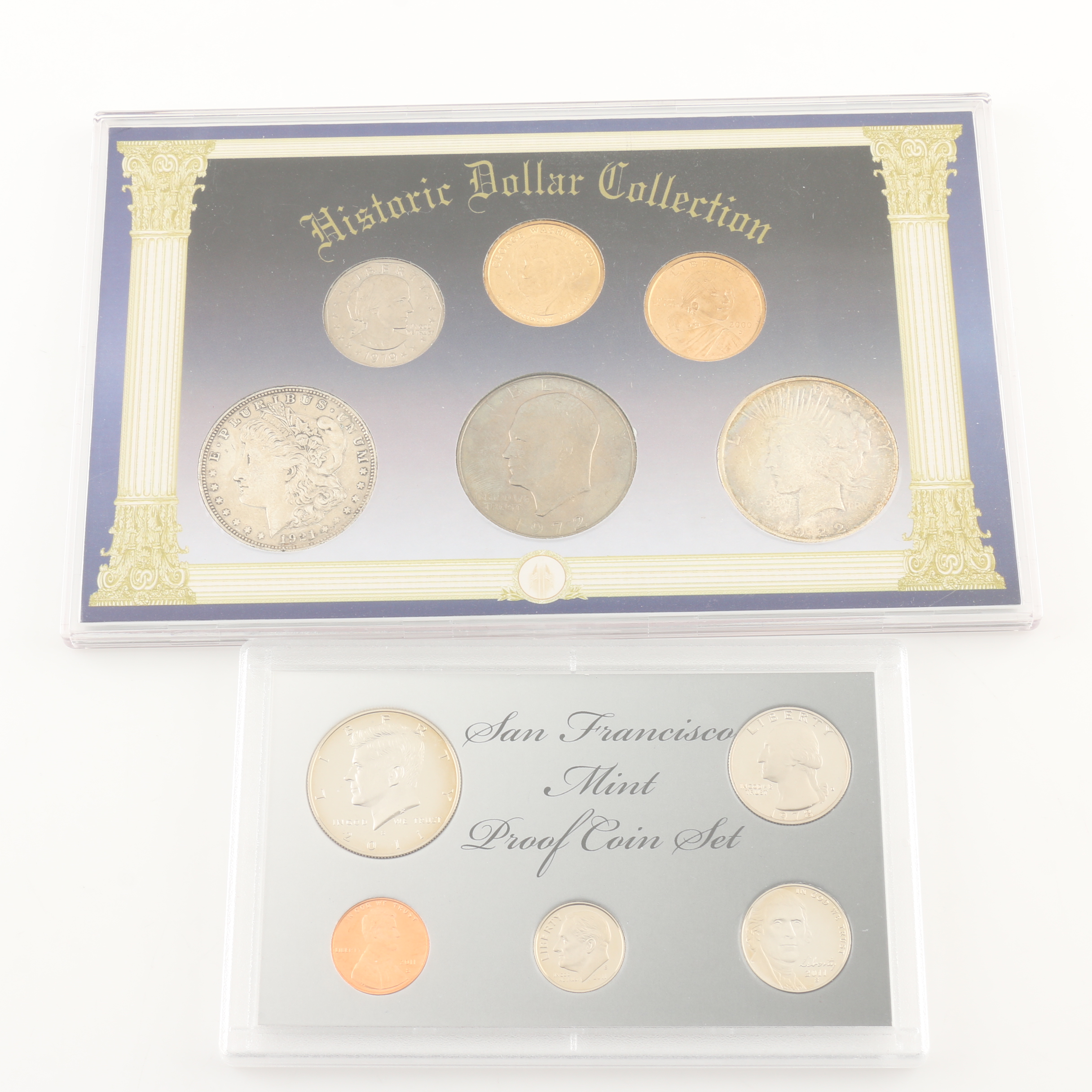 "Historic Dollar Collection" and a San Francisco Mint Proof Coin Set