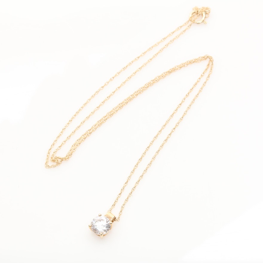 14K Yellow Gold Cubic Zirconia Pendant Necklace