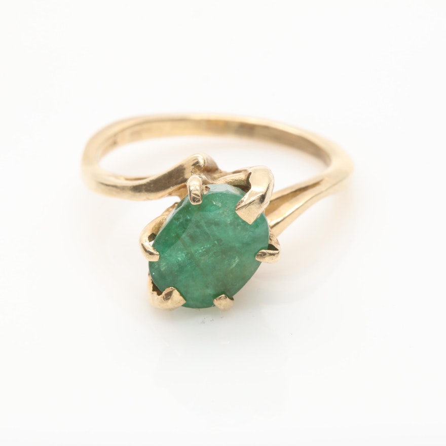 14K Yellow Gold Emerald Solitaire Ring