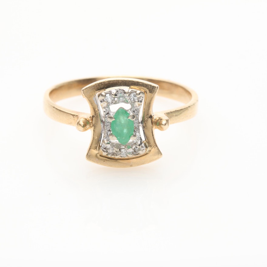 14K Yellow Gold Emerald and Diamond Ring