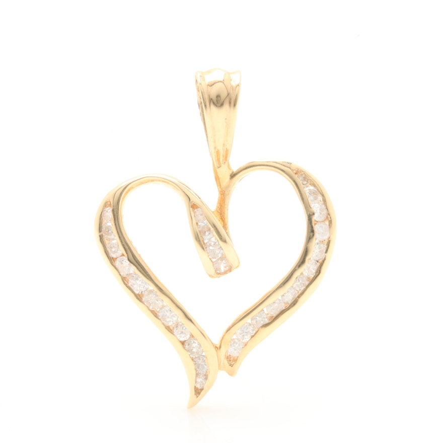 14K Yellow Gold Diamond Heart Pendant