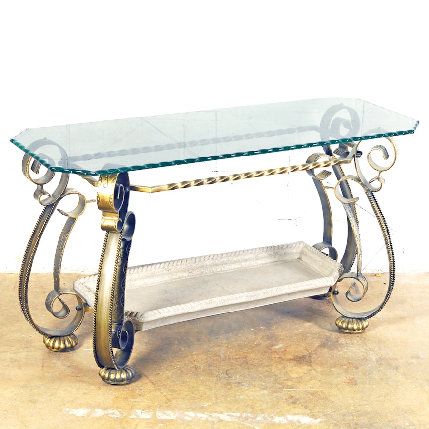 Neoclassical Style Metal and Glass Console Table