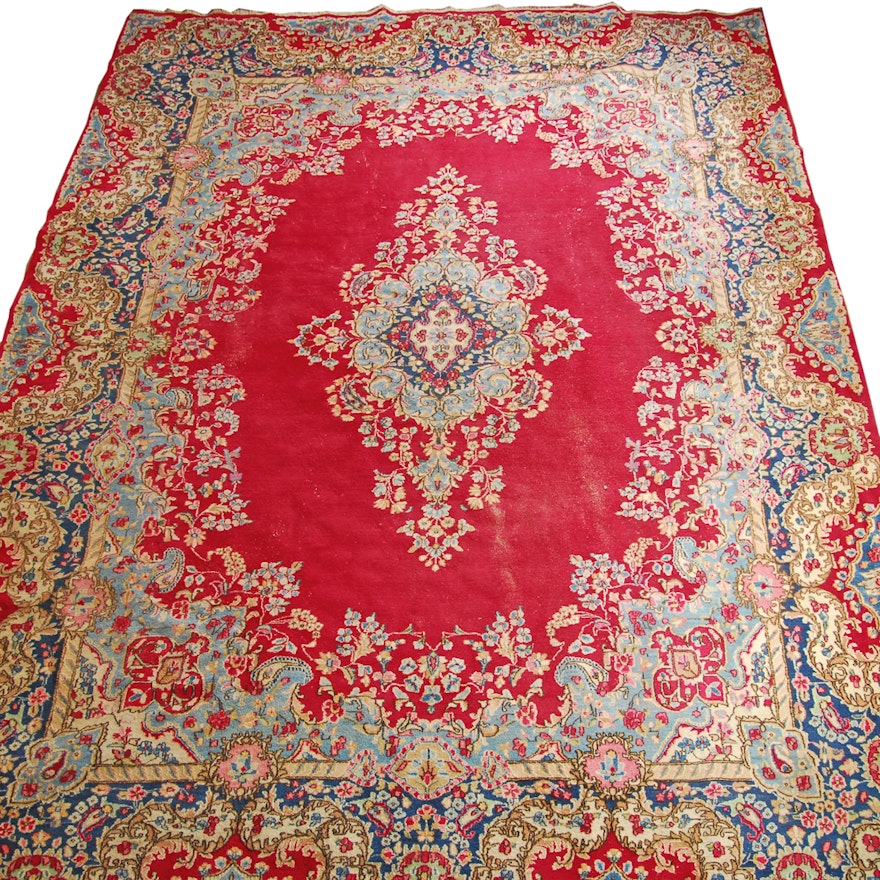 Vintage Finely Hand-Knotted Persian Kerman Wool Room Size Rug
