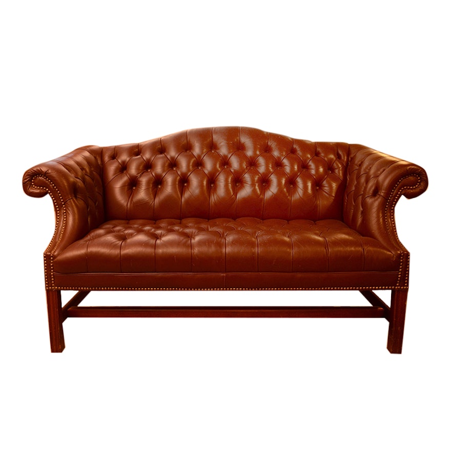 Contemporary Tufted Leather Settee