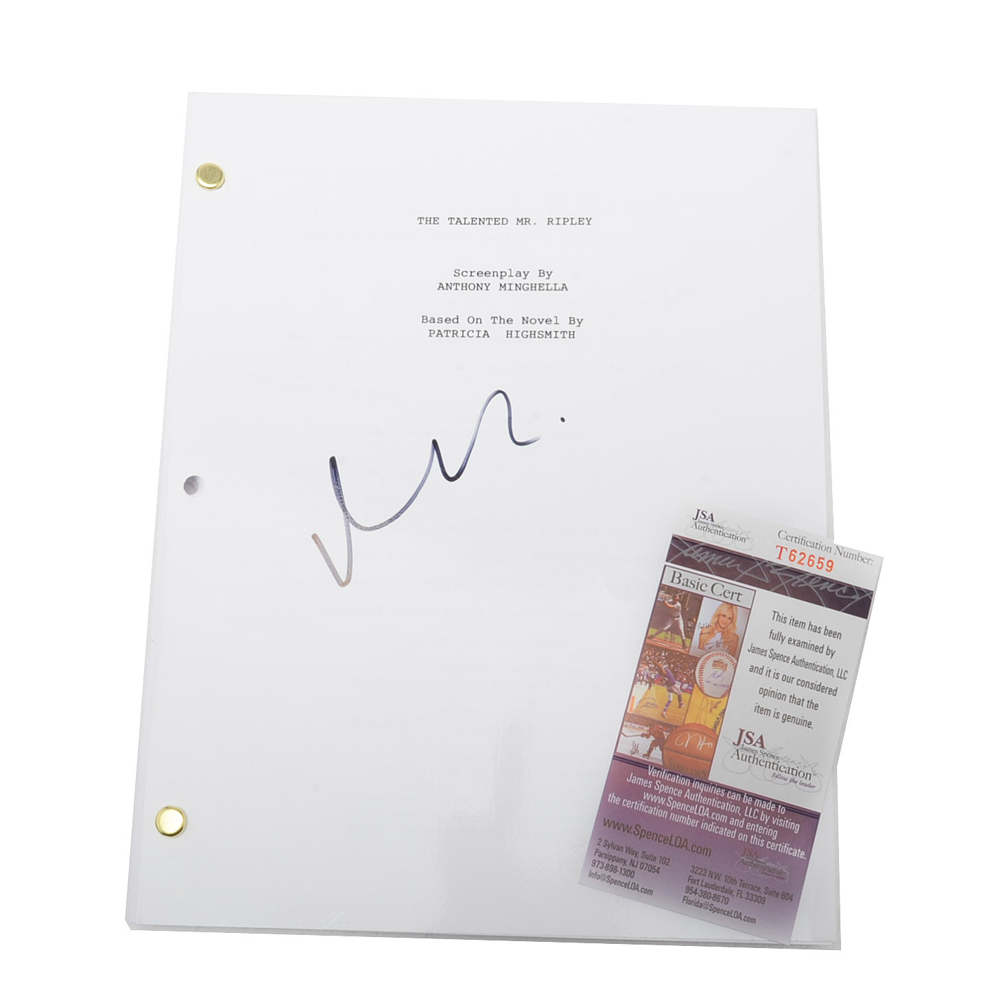 Matt Damon Signed "The Talented Mr. Ripley" Script  COA