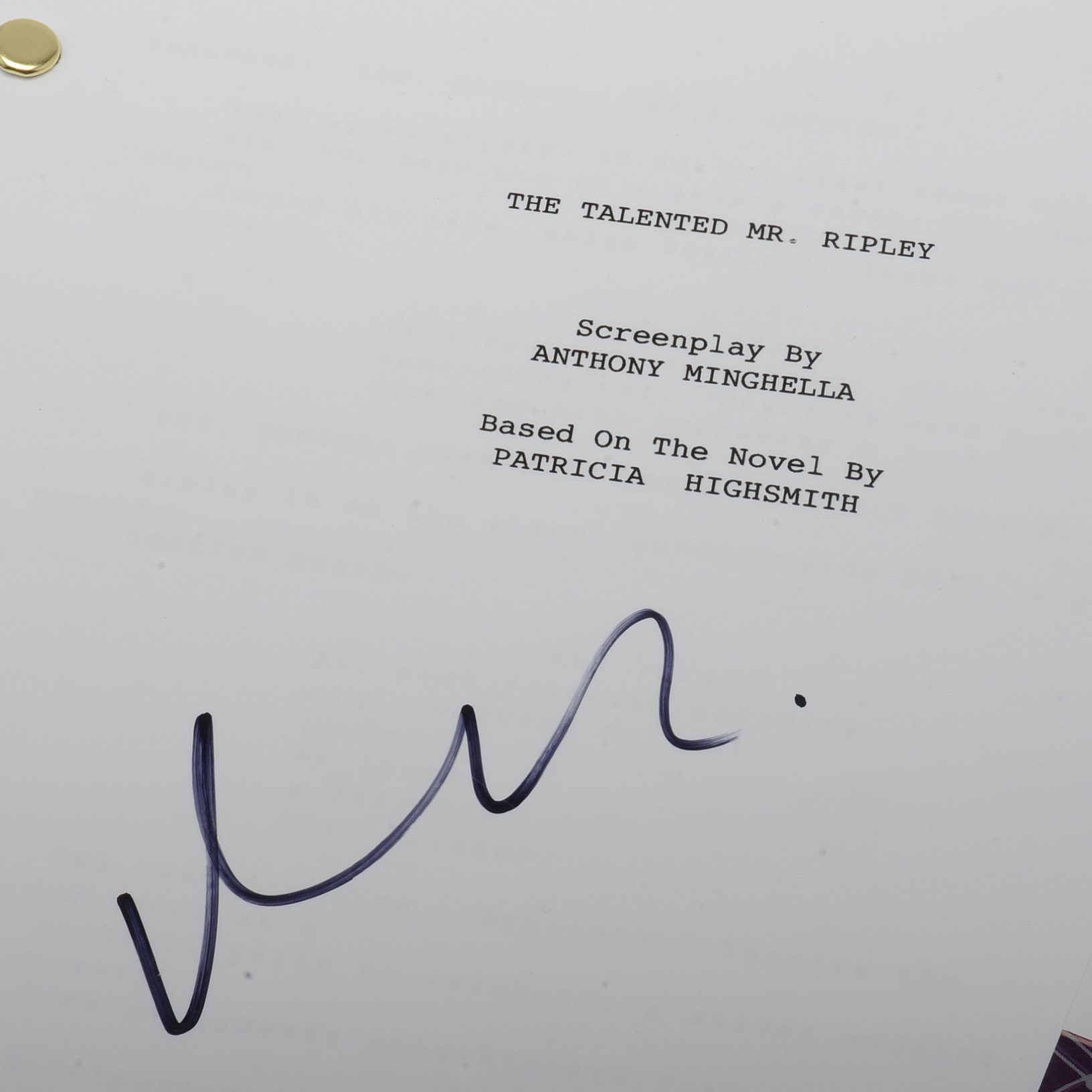 Matt Damon Signed "The Talented Mr. Ripley" Script  COA