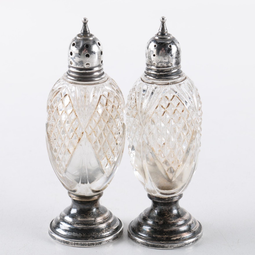 Vintage Sheffield Silver Co. Sterling and Crystal Salt and Pepper Shakers