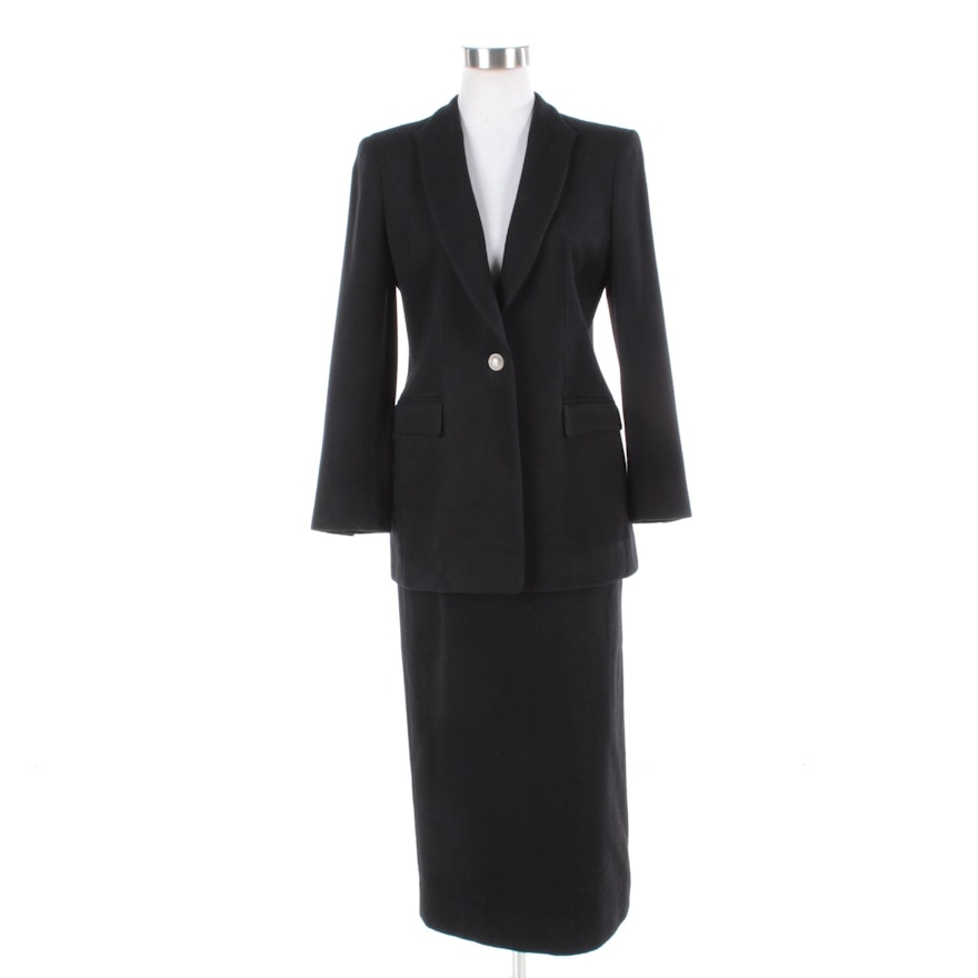 Women's Henry And Y Couture Black Wool Blend Skirt Suit