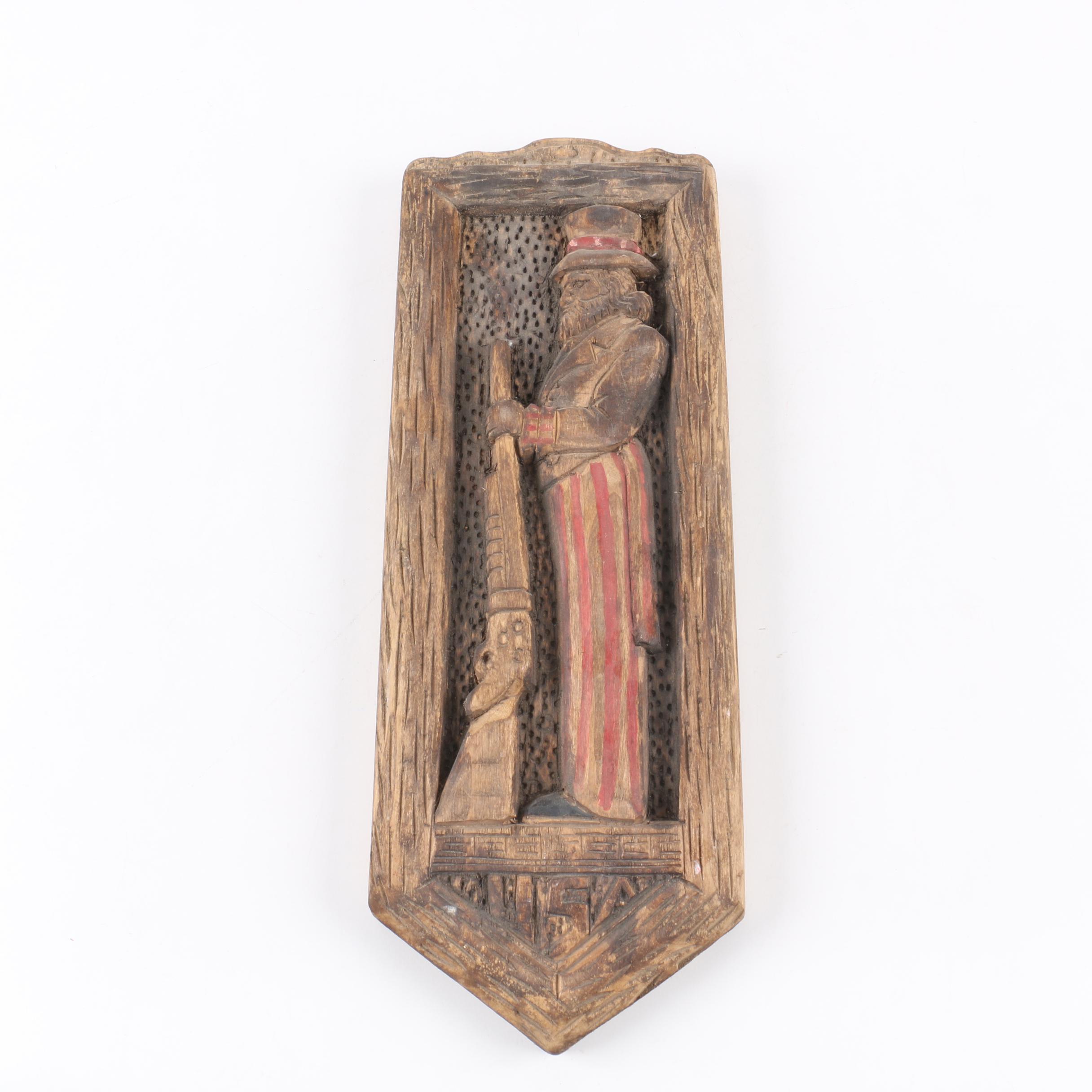 Hand Carved Americana Wood Wall Hanging