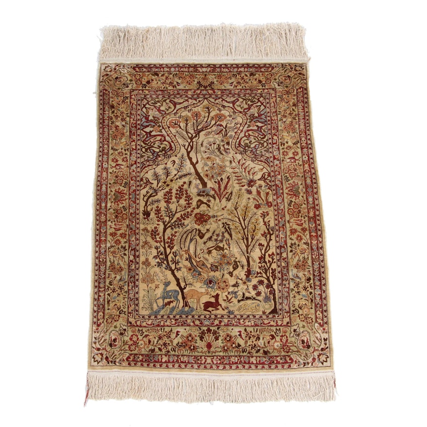 Hand-Knotted Persian Kerman Silk Prayer Rug