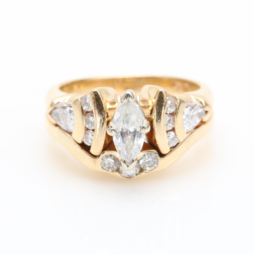 14K Yellow Gold 1.16 CTW Diamond Double Ring