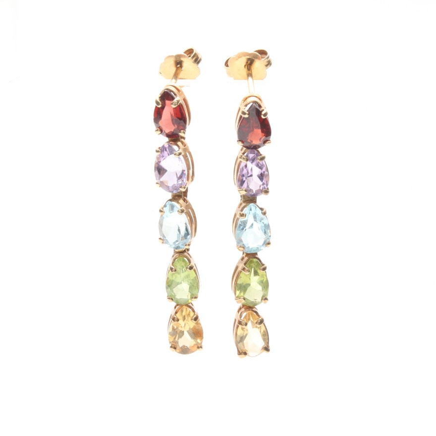 14K Yellow Gold Multi Gemstone Drop Earrings