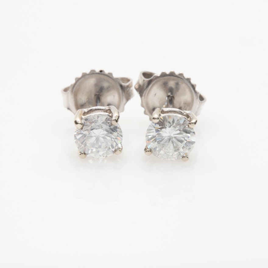 14K White Gold 0.98 CTW Diamond Stud Earrings