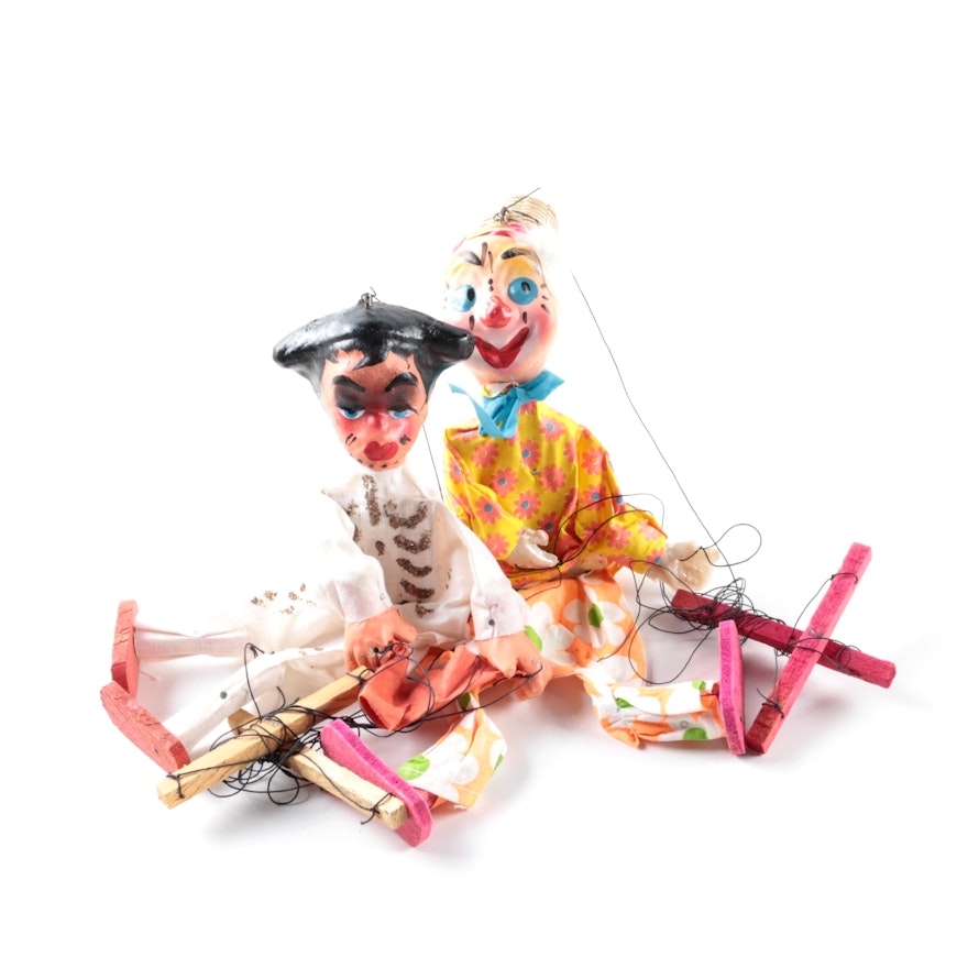 Vintage Hand Crafted Clown Marionettes