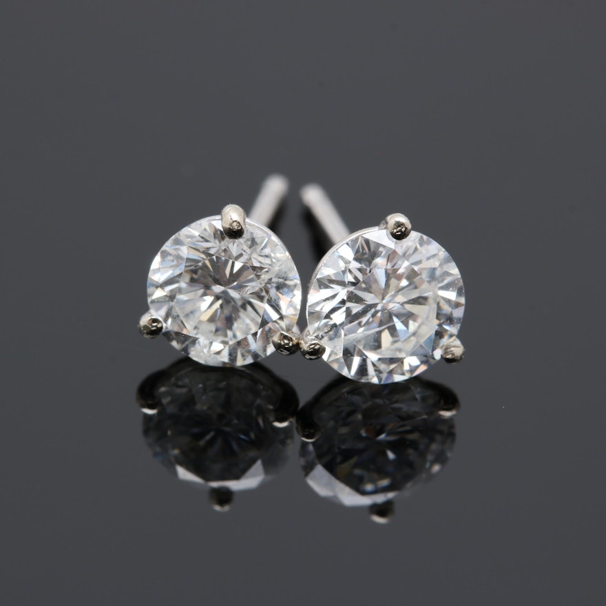 14K White Gold 1.27 CTW Diamond Stud Earrings