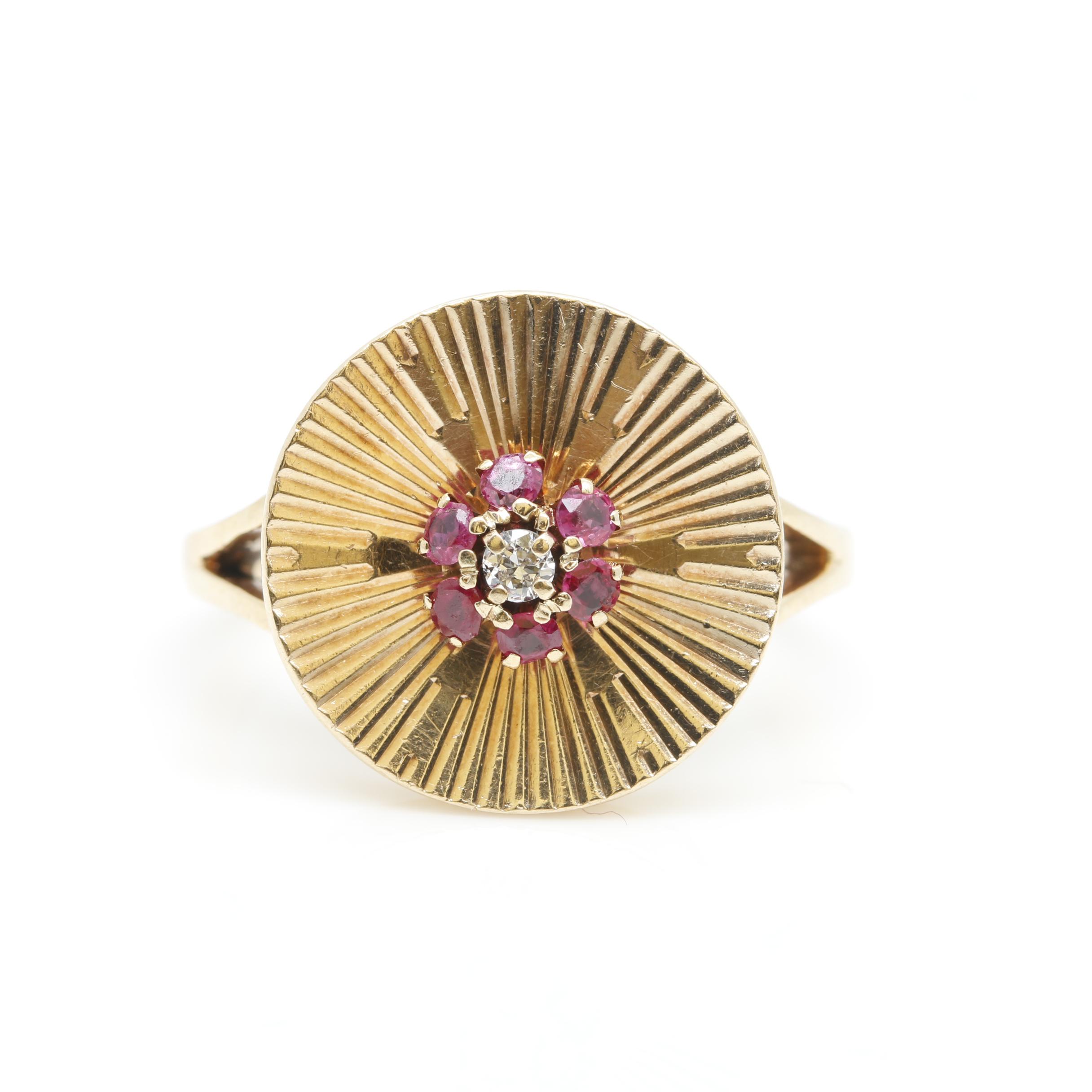 14K Yellow Gold Diamond and Ruby Ring