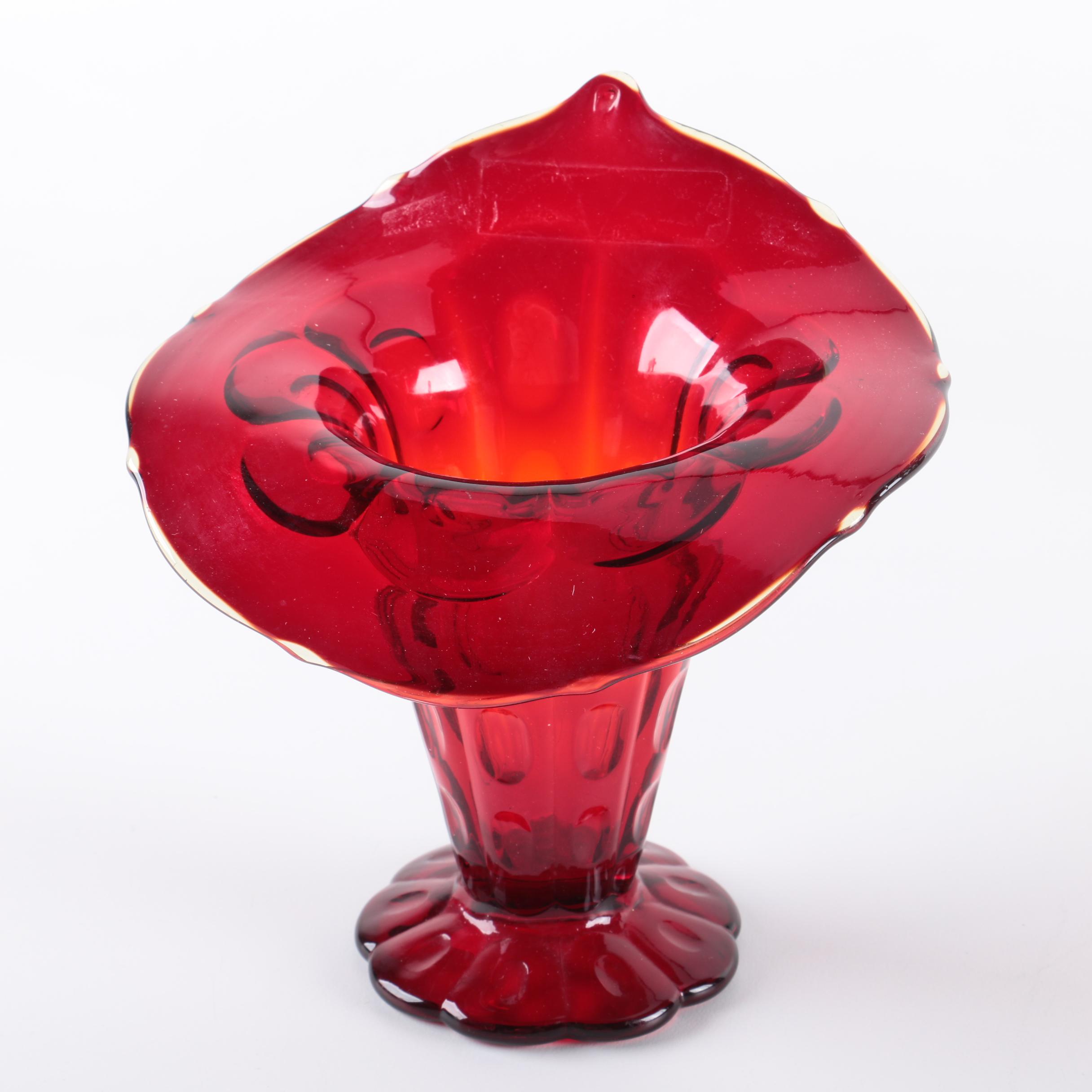 Vintage Fenton "Thumbprint Ruby" Jack In the Pulpit Vase