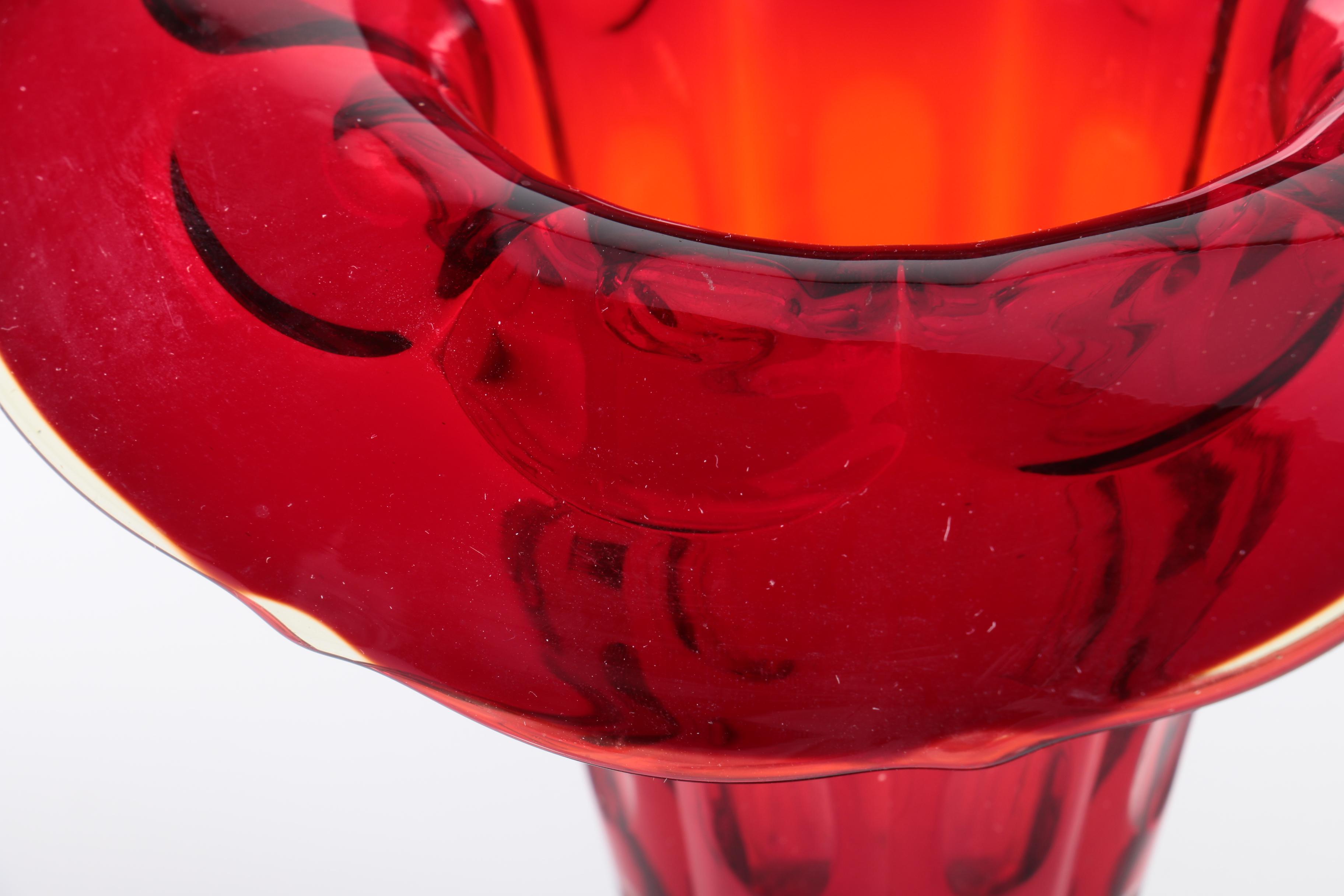 Vintage Fenton "Thumbprint Ruby" Jack In the Pulpit Vase