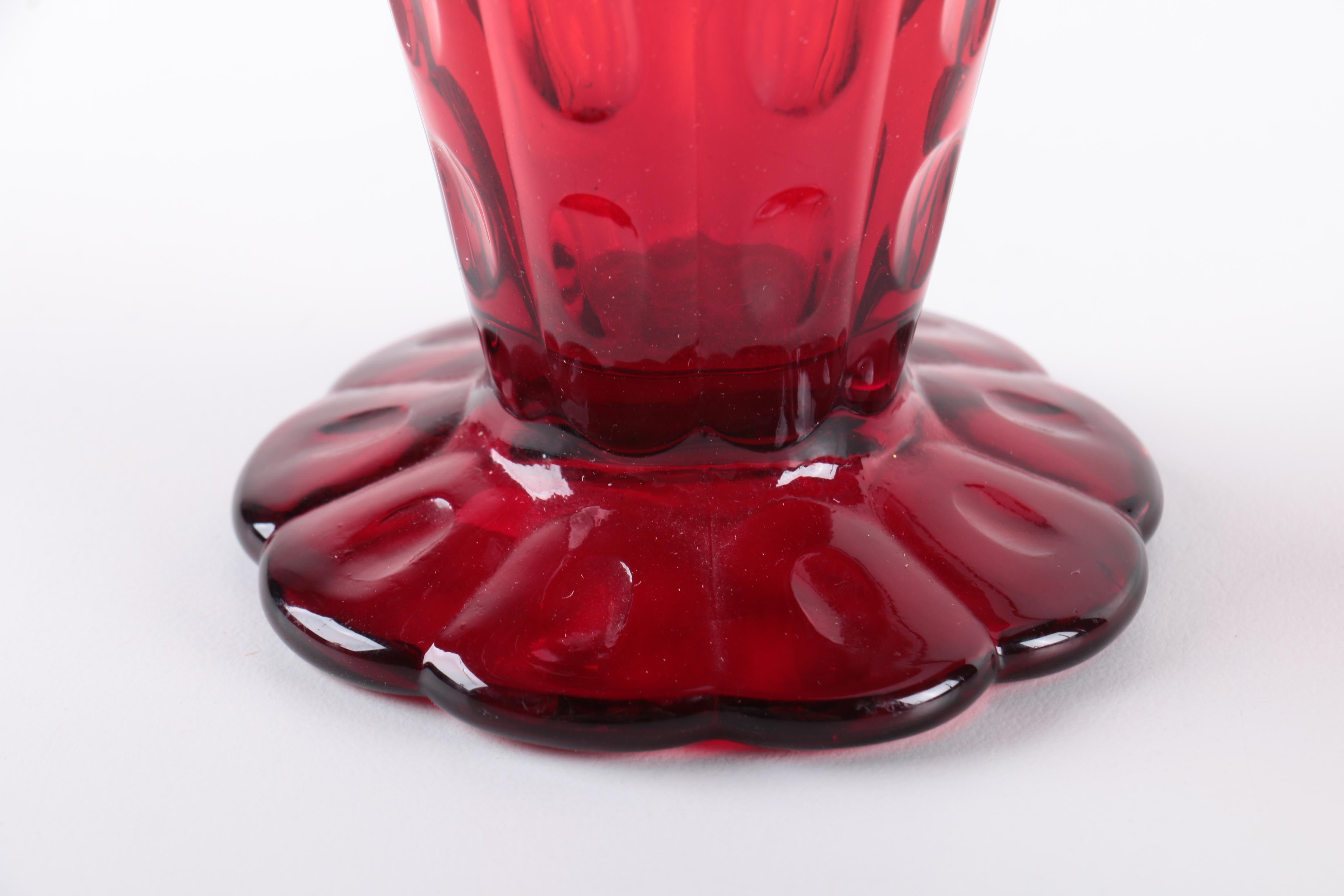 Vintage Fenton "Thumbprint Ruby" Jack In the Pulpit Vase