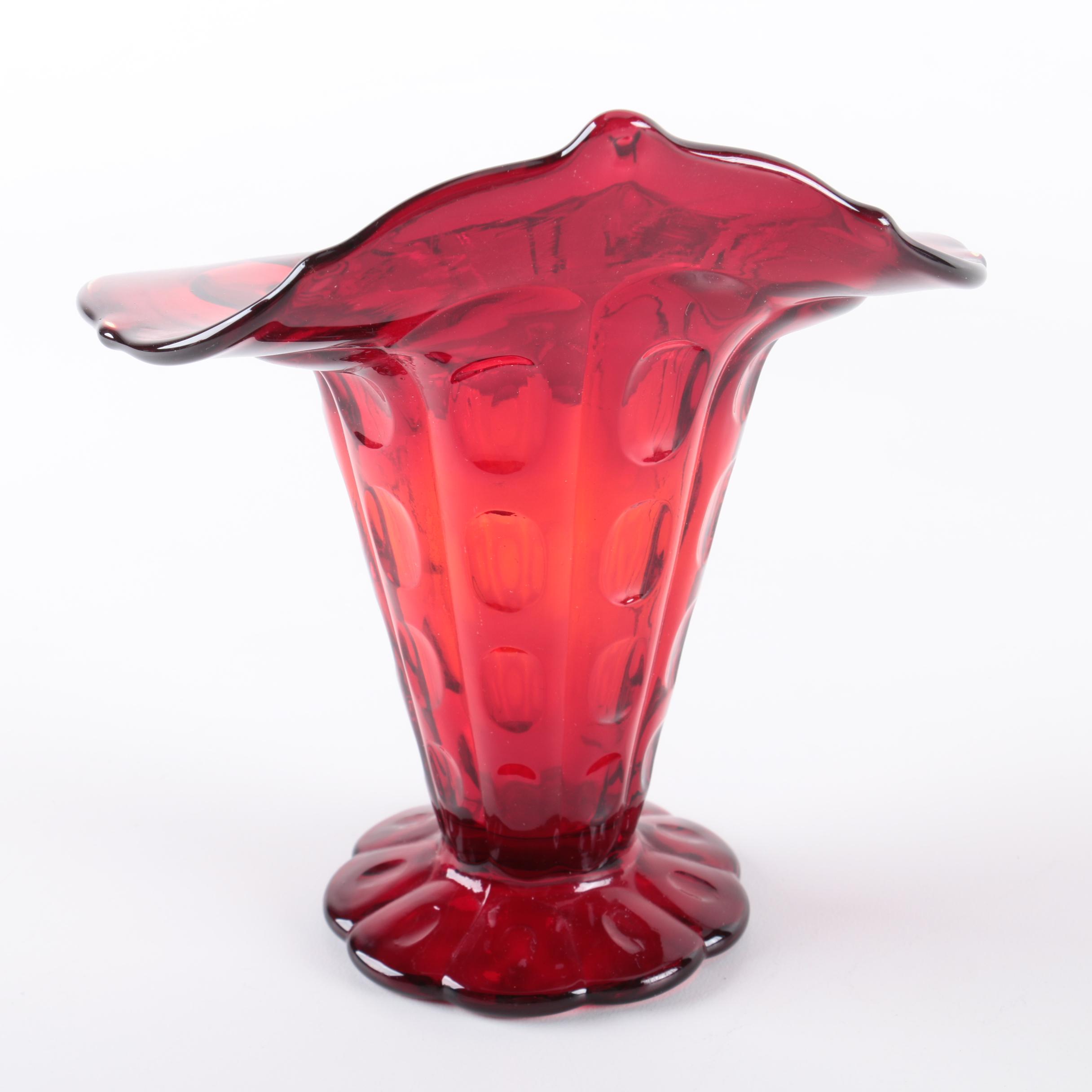 Vintage Fenton "Thumbprint Ruby" Jack In the Pulpit Vase