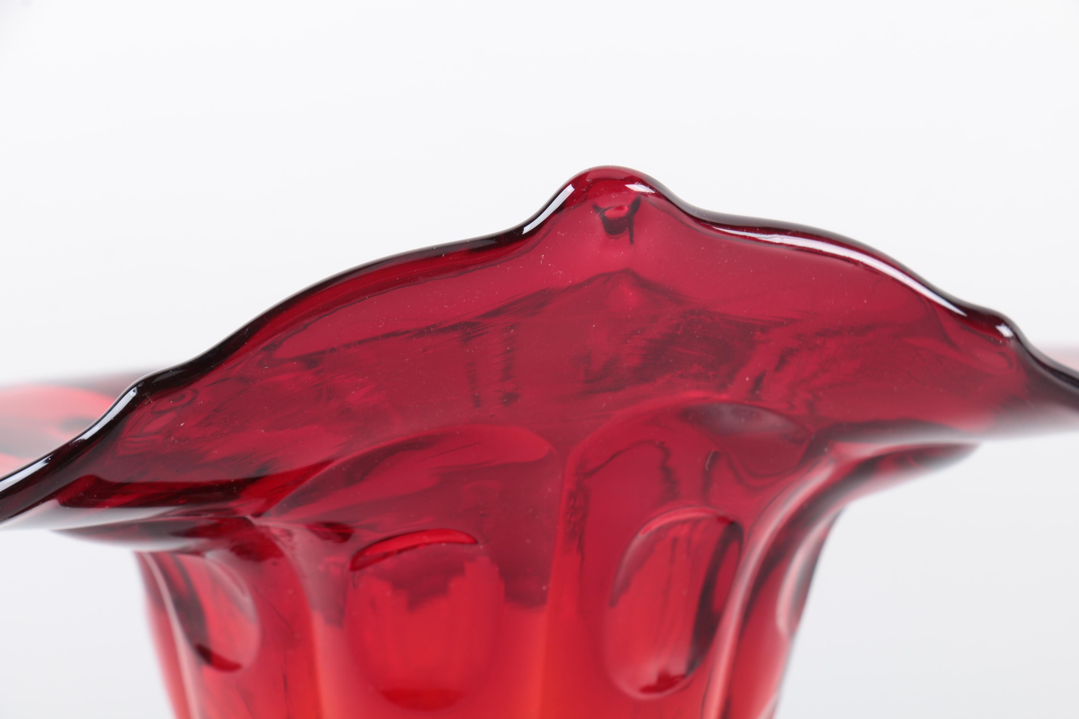 Vintage Fenton "Thumbprint Ruby" Jack In the Pulpit Vase