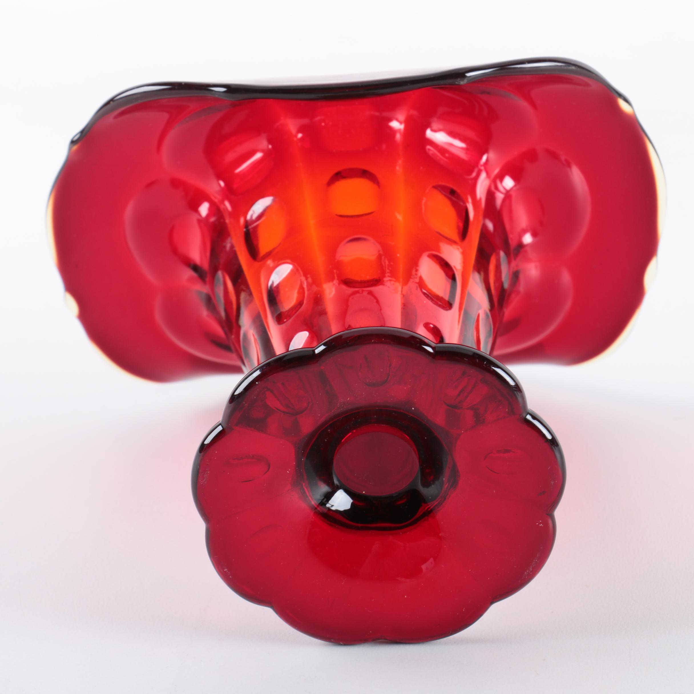 Vintage Fenton "Thumbprint Ruby" Jack In the Pulpit Vase