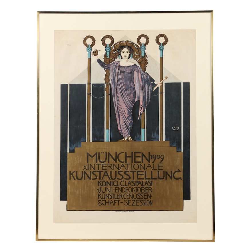 Julius Diez Lithograph "München 1909 X. Internationale Kunstausstellung..."