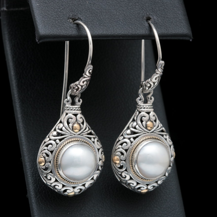 Robert Manse Sterling Silver, 18K Yellow Gold and Mabé Pearl Earrings