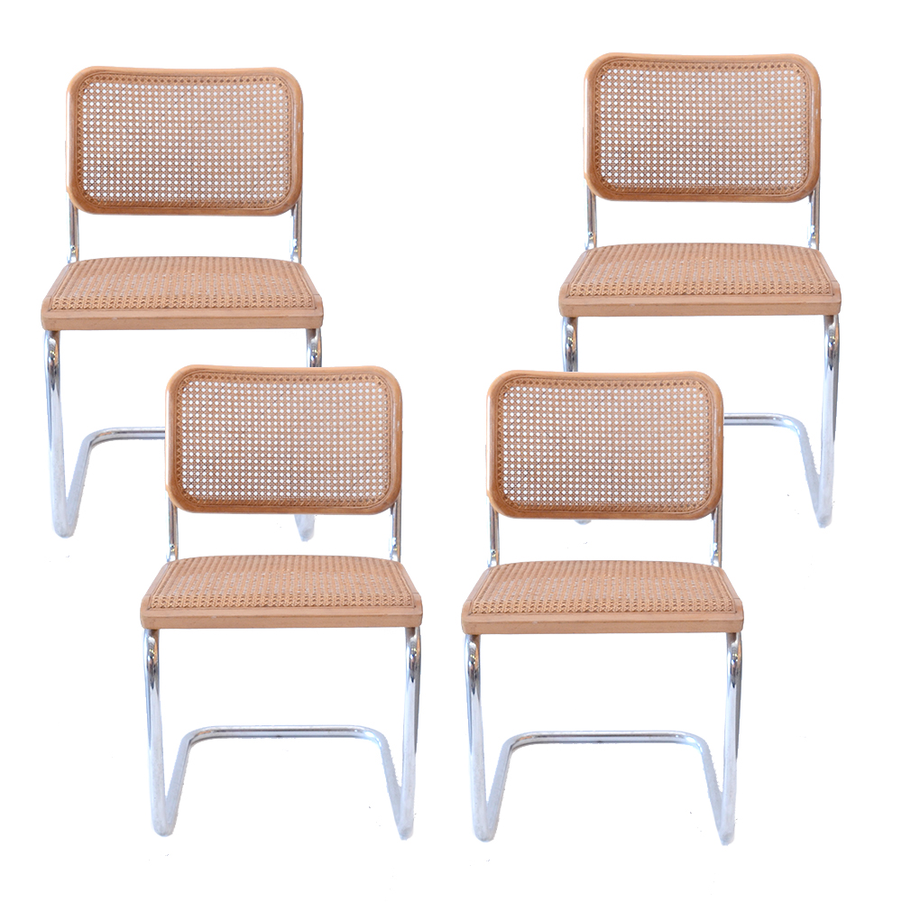 Four "Cesca" Style Cane Woven Armless Chairs