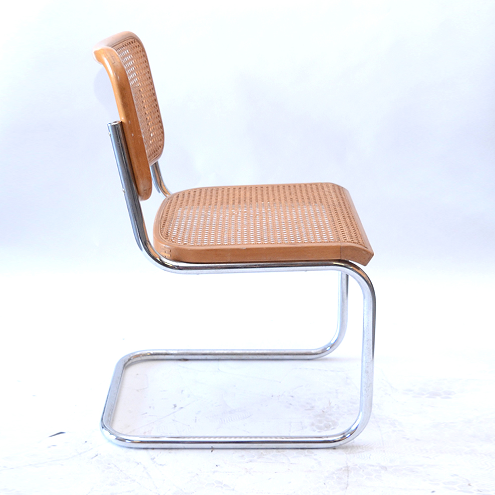 Four "Cesca" Style Cane Woven Armless Chairs