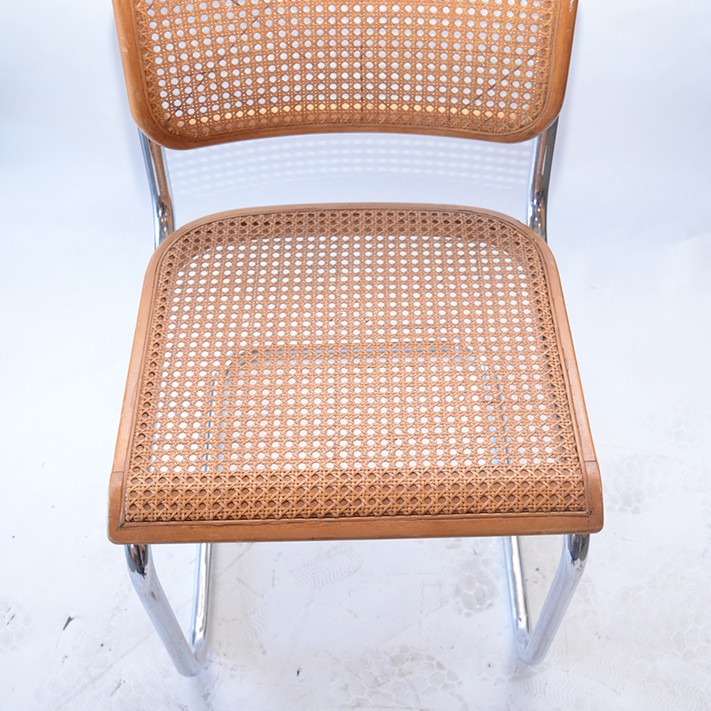 Four "Cesca" Style Cane Woven Armless Chairs