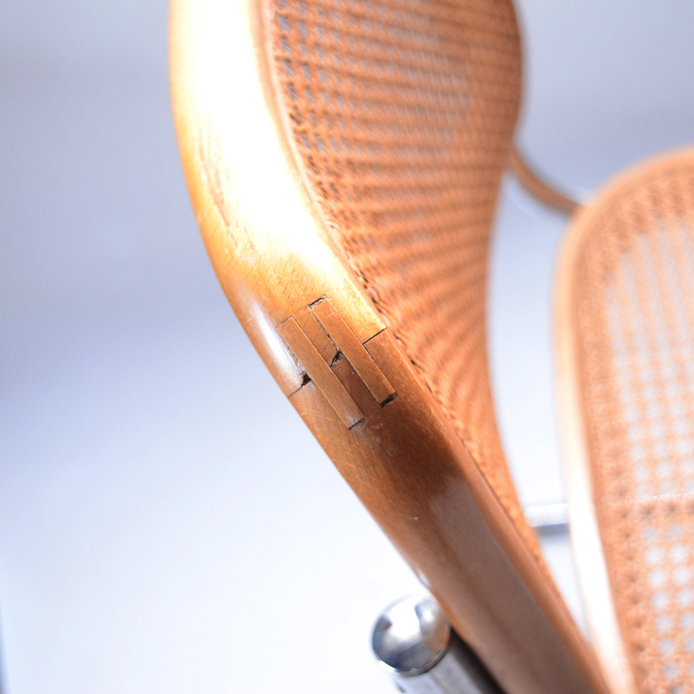 Four "Cesca" Style Cane Woven Armless Chairs