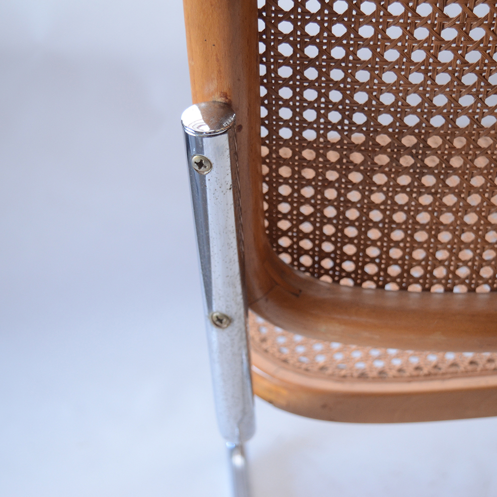 Four "Cesca" Style Cane Woven Armless Chairs