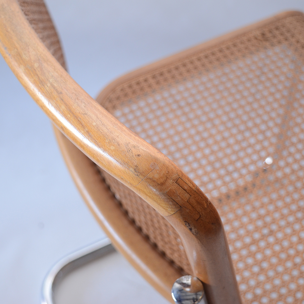 Four "Cesca" Style Cane Woven Armless Chairs