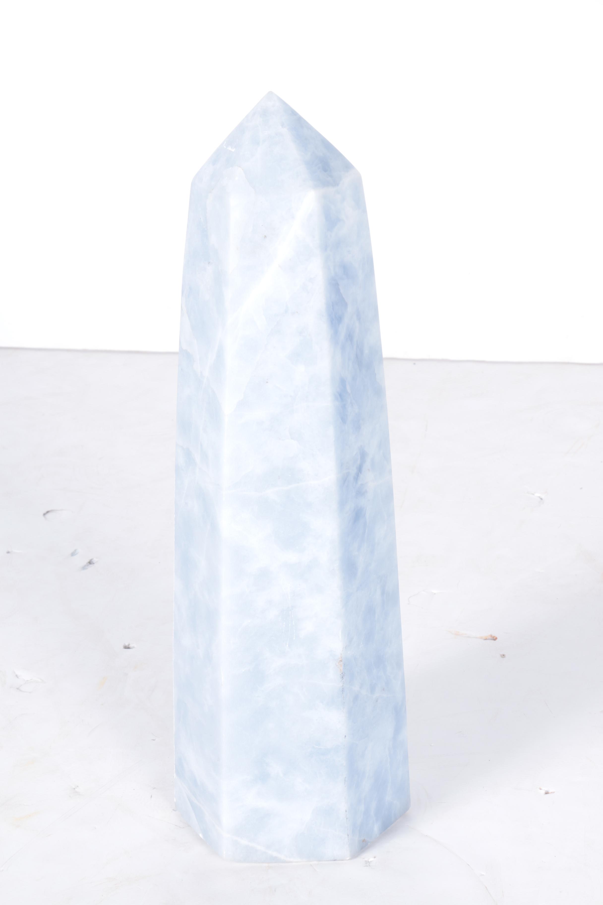Carved Blue Chalcedony Obelisk