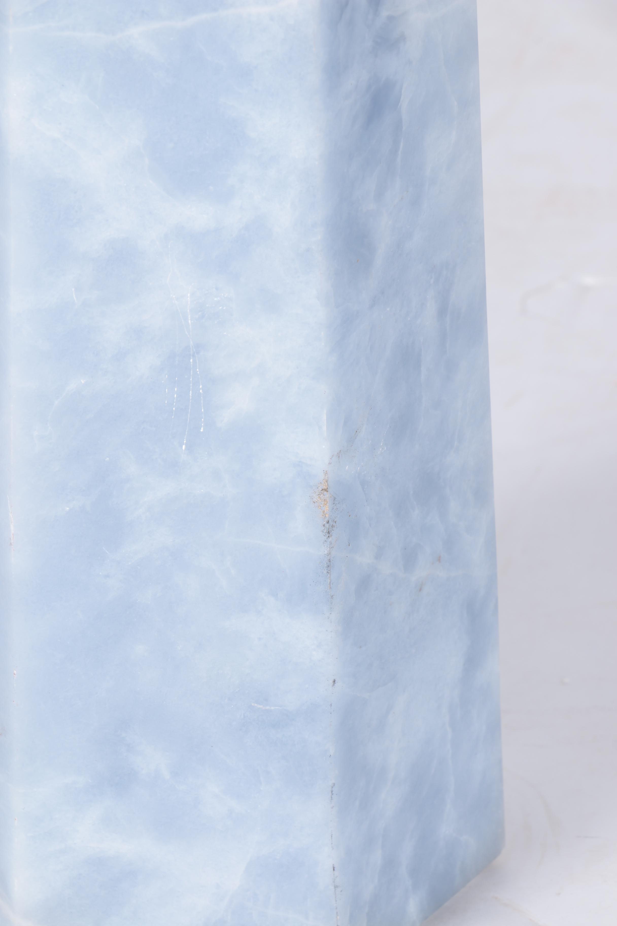 Carved Blue Chalcedony Obelisk