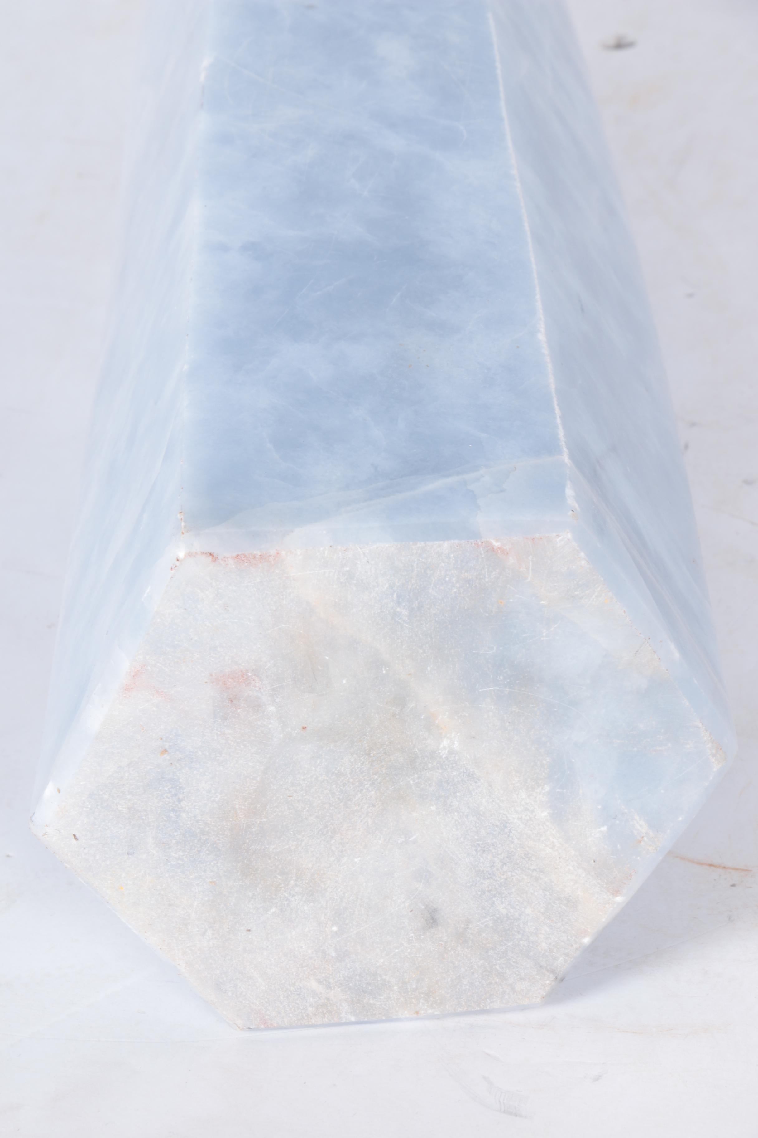 Carved Blue Chalcedony Obelisk