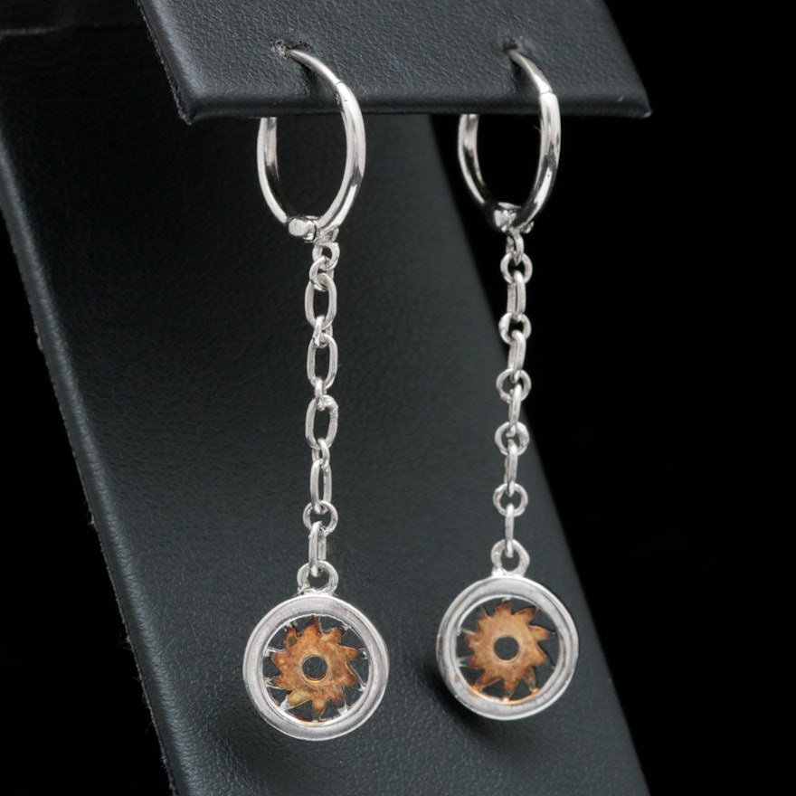 Two-Tone Sterling Silver Dangle Earrings
