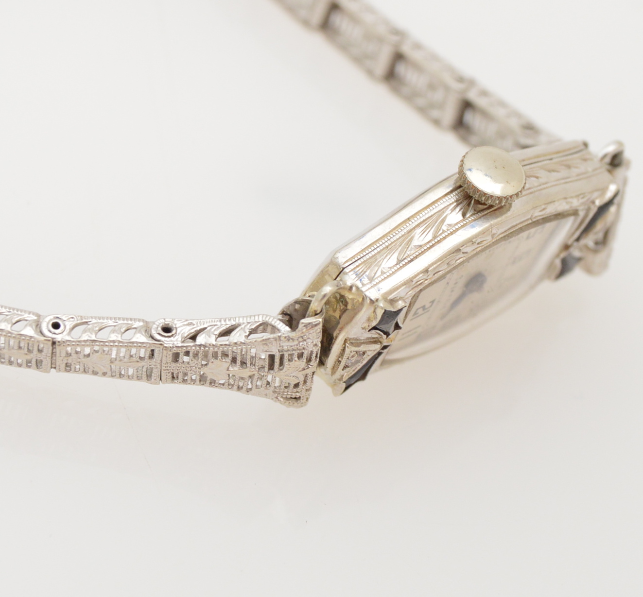 Art Deco Hoffres 14K White Gold, Diamond and Blue Glass Watch