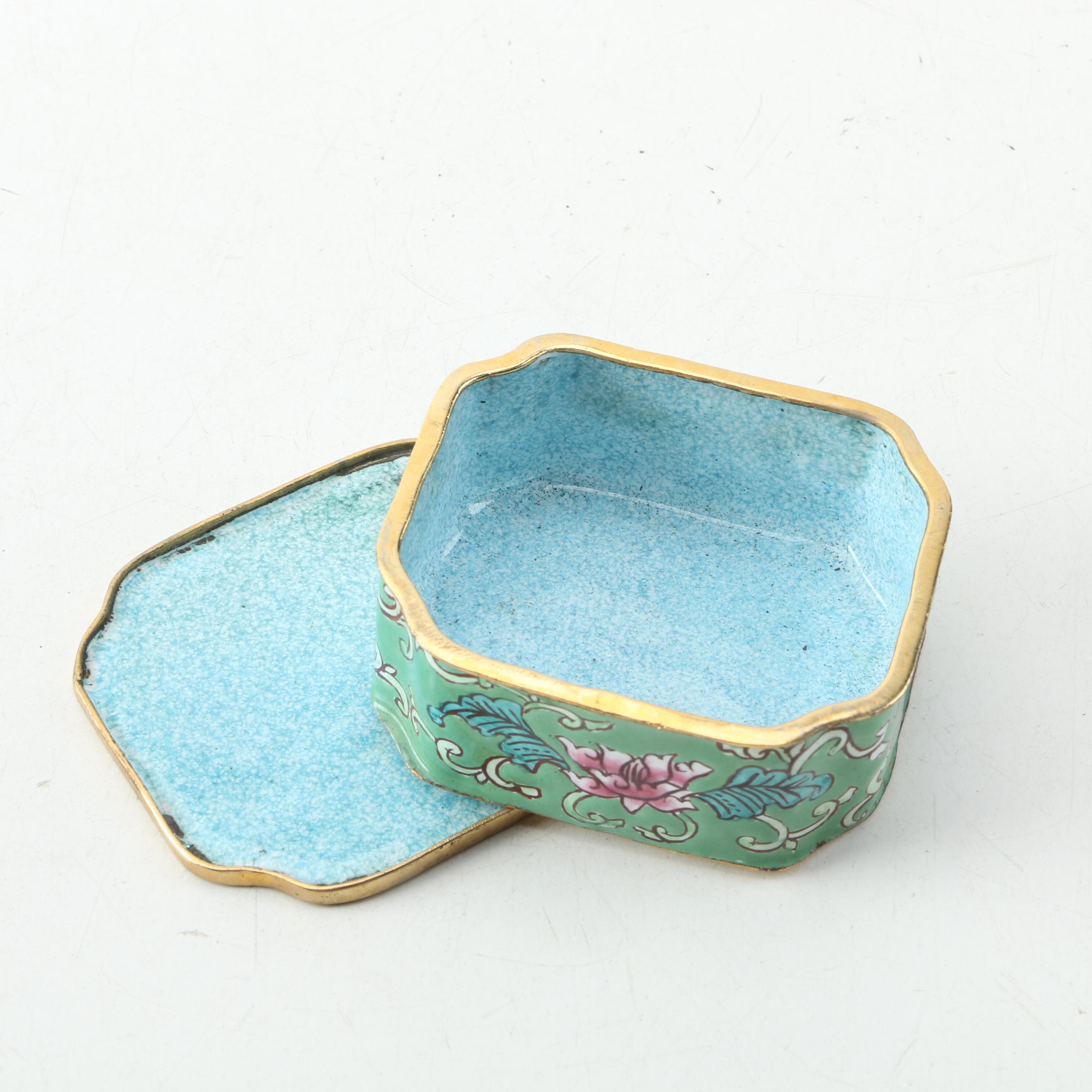 Miniature Chinese Enamel Teapots and Trinket Box