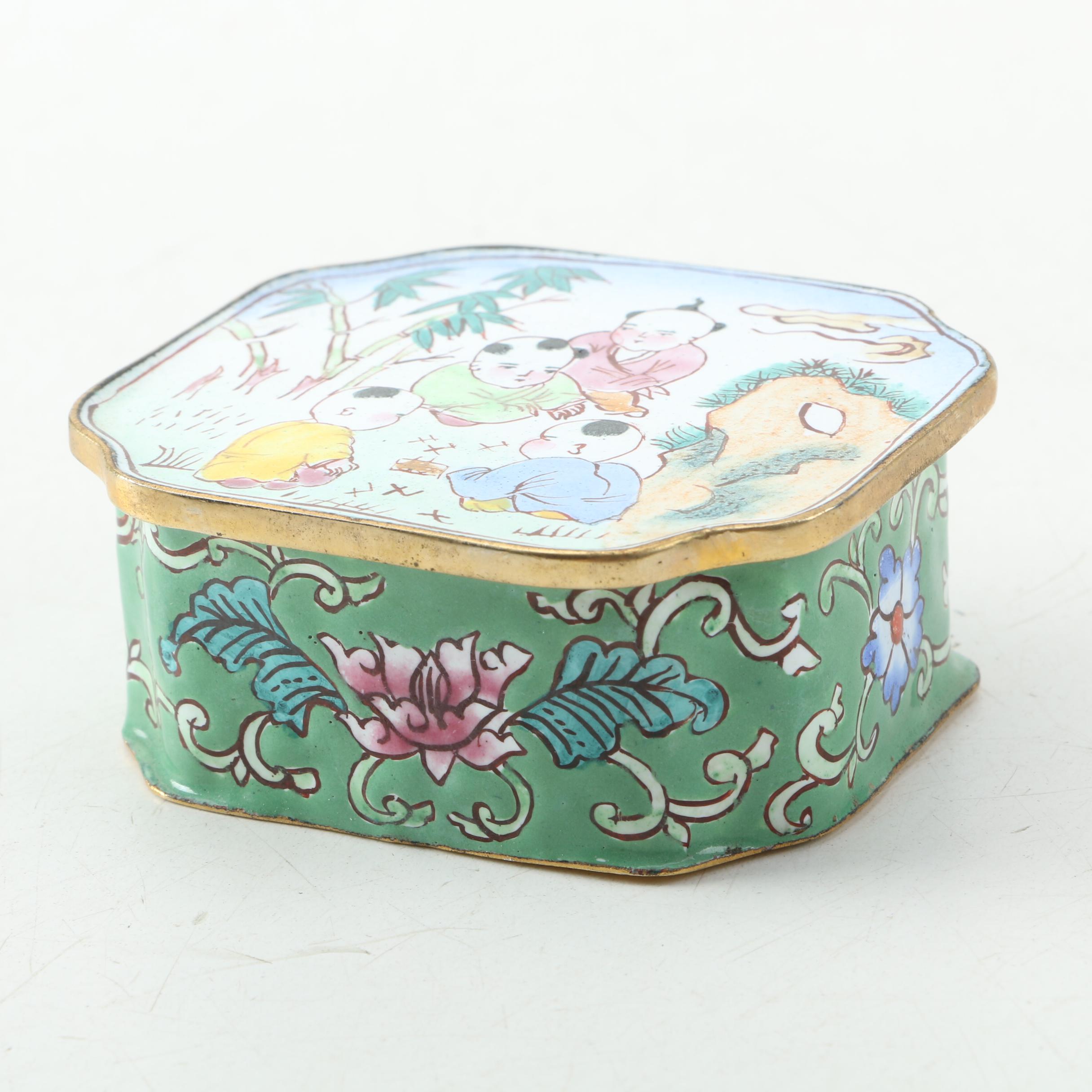 Miniature Chinese Enamel Teapots and Trinket Box
