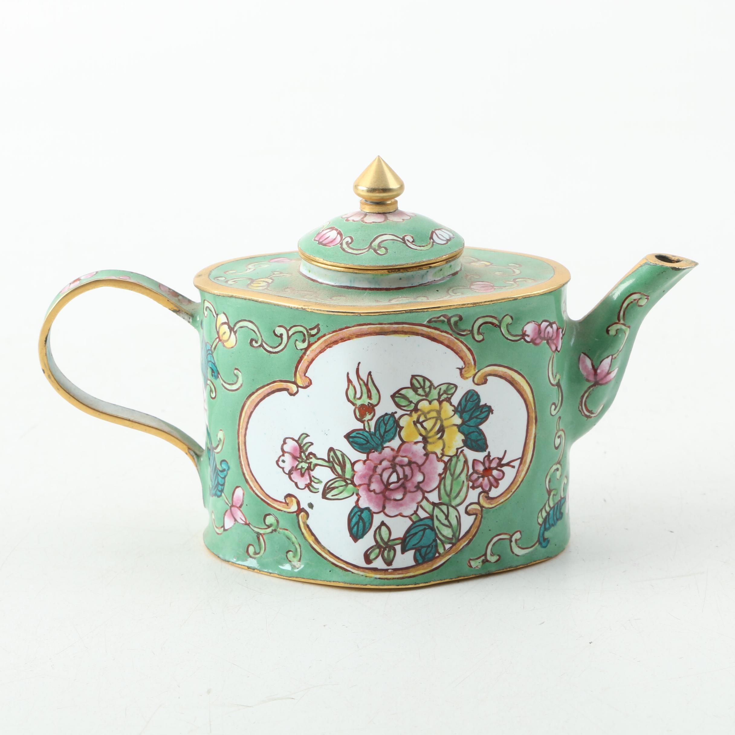 Miniature Chinese Enamel Teapots and Trinket Box