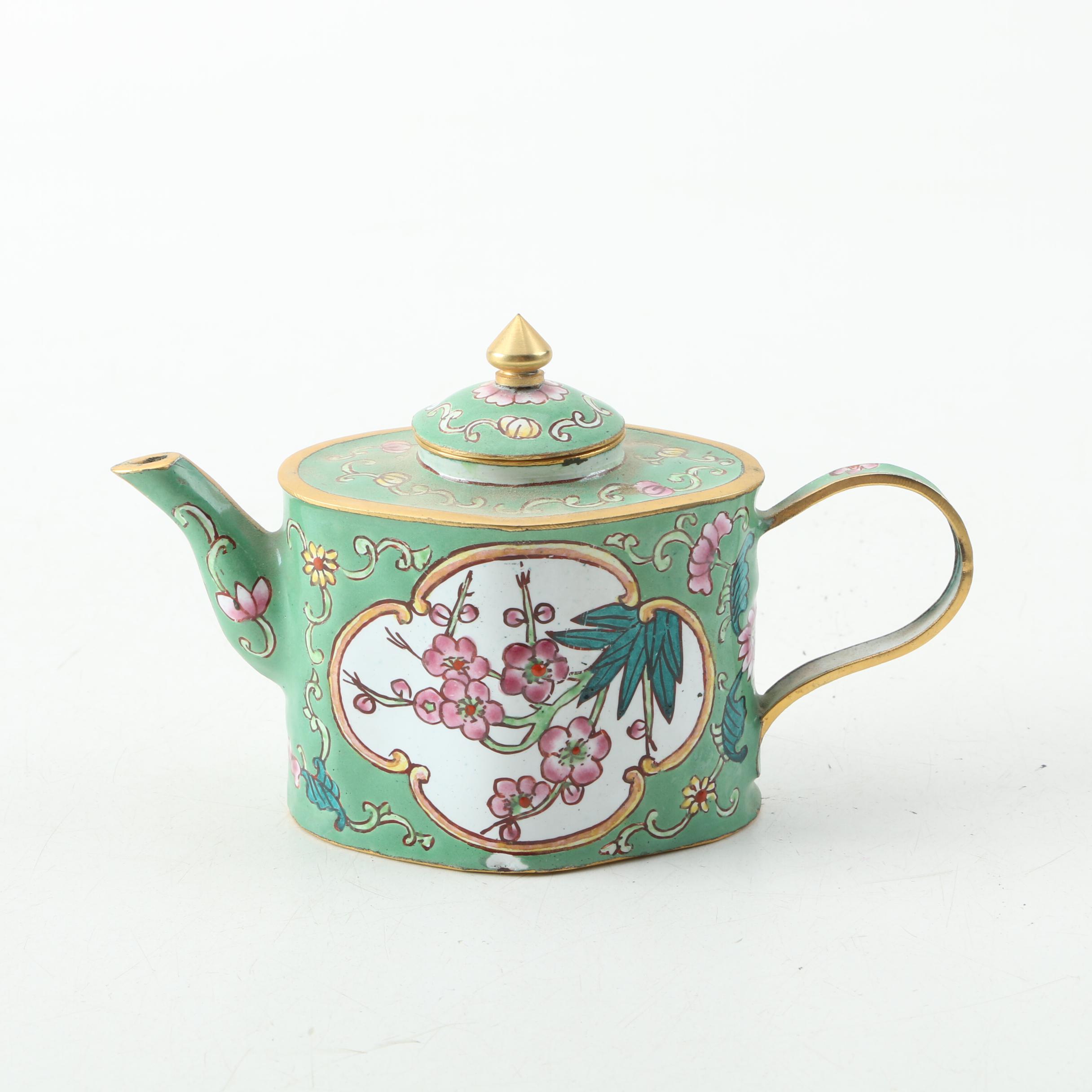 Miniature Chinese Enamel Teapots and Trinket Box