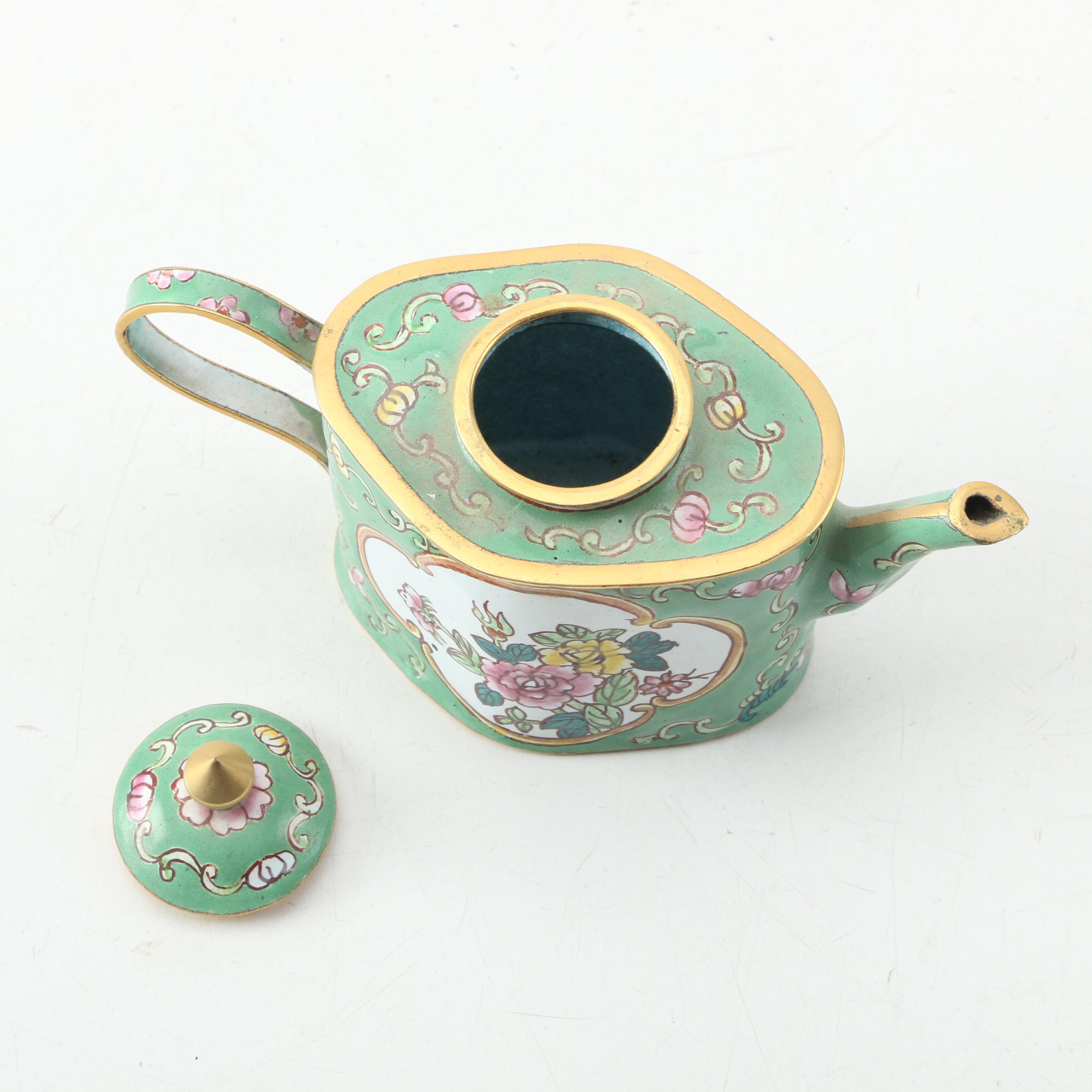 Miniature Chinese Enamel Teapots and Trinket Box