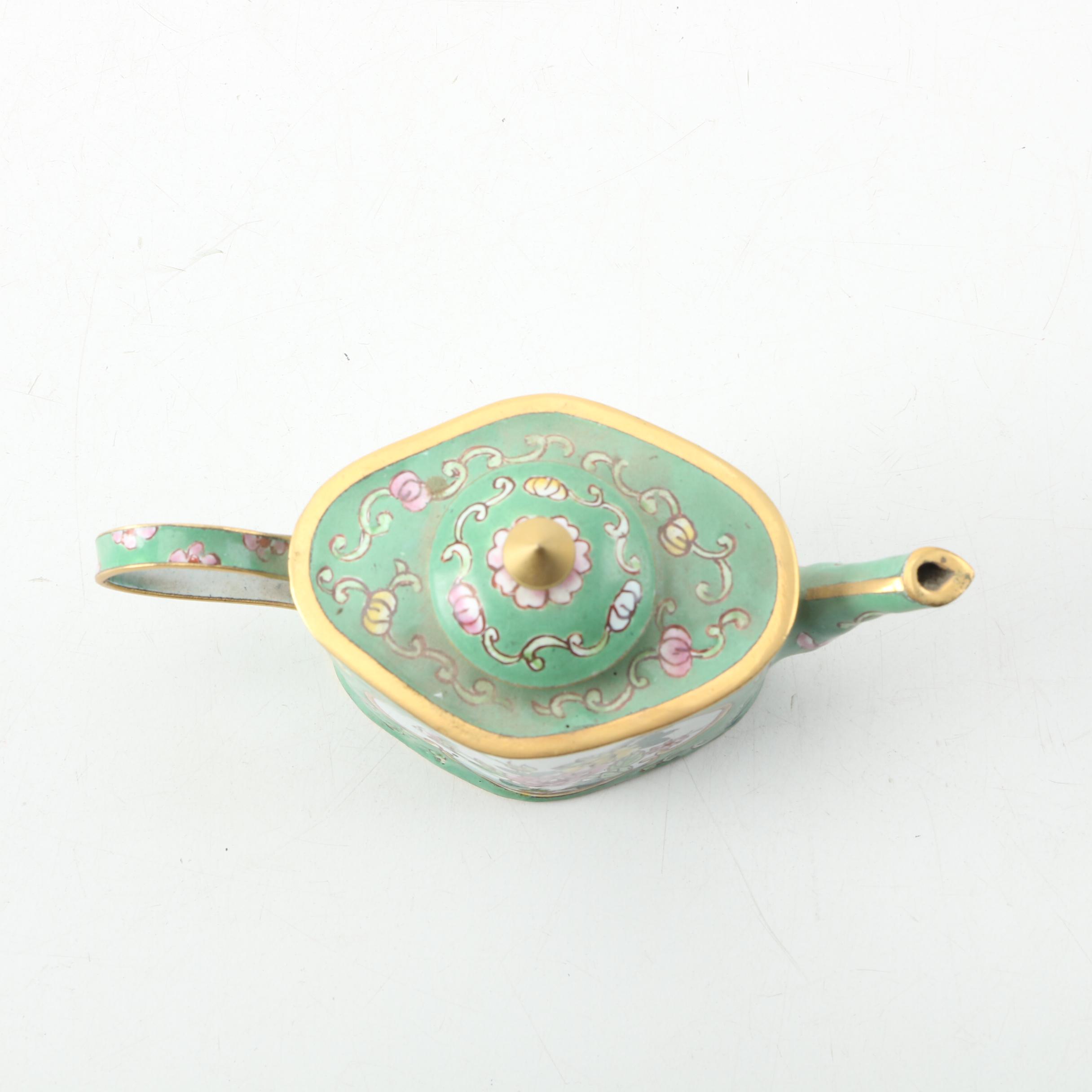 Miniature Chinese Enamel Teapots and Trinket Box