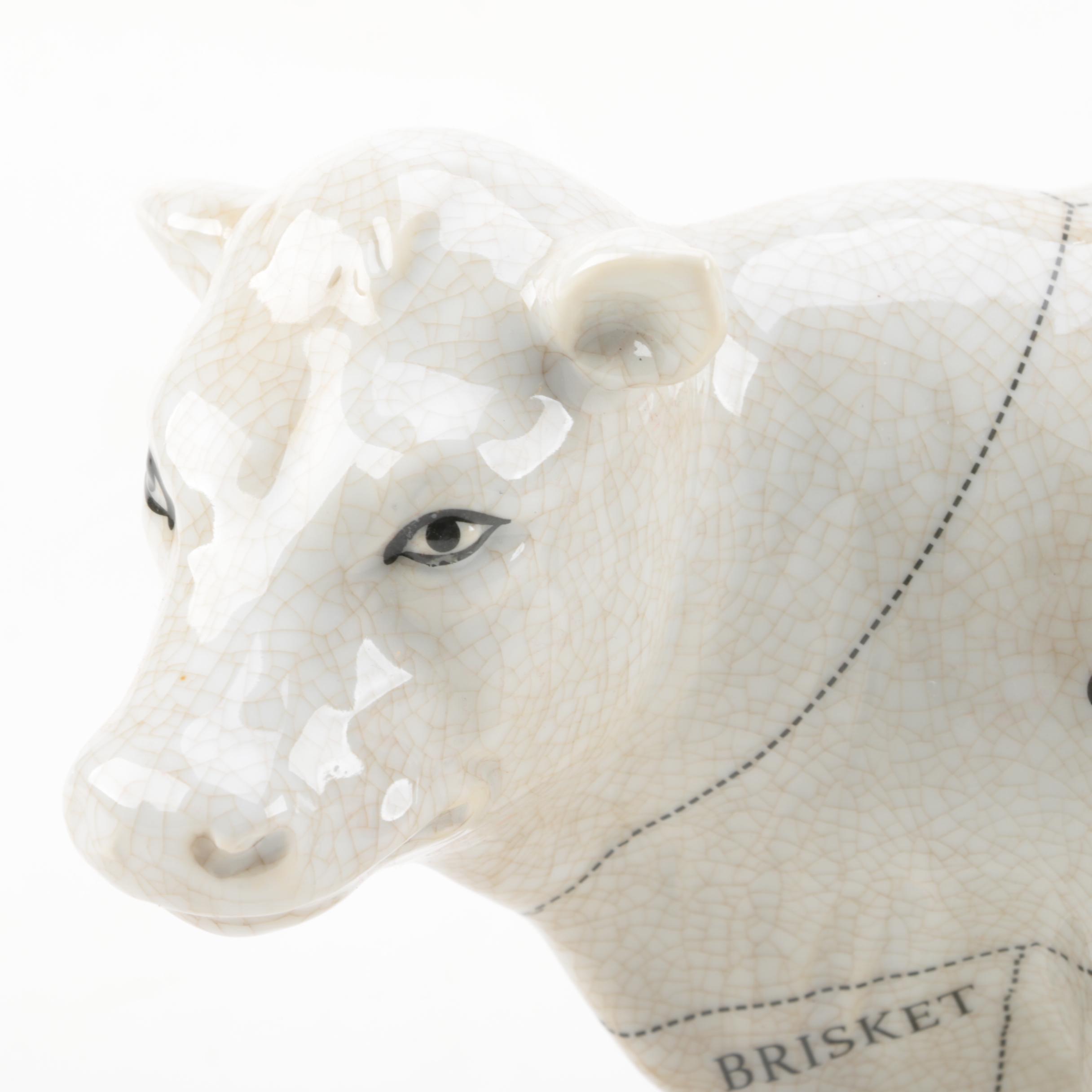 White Porcelain Cow Figurine with Butcher's Cuts