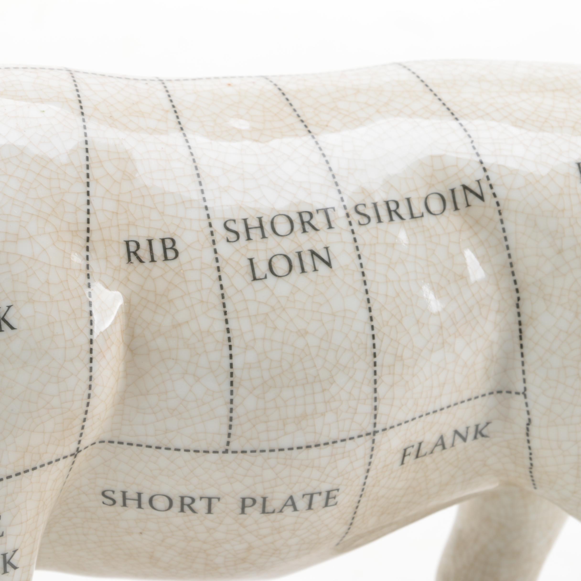 White Porcelain Cow Figurine with Butcher's Cuts