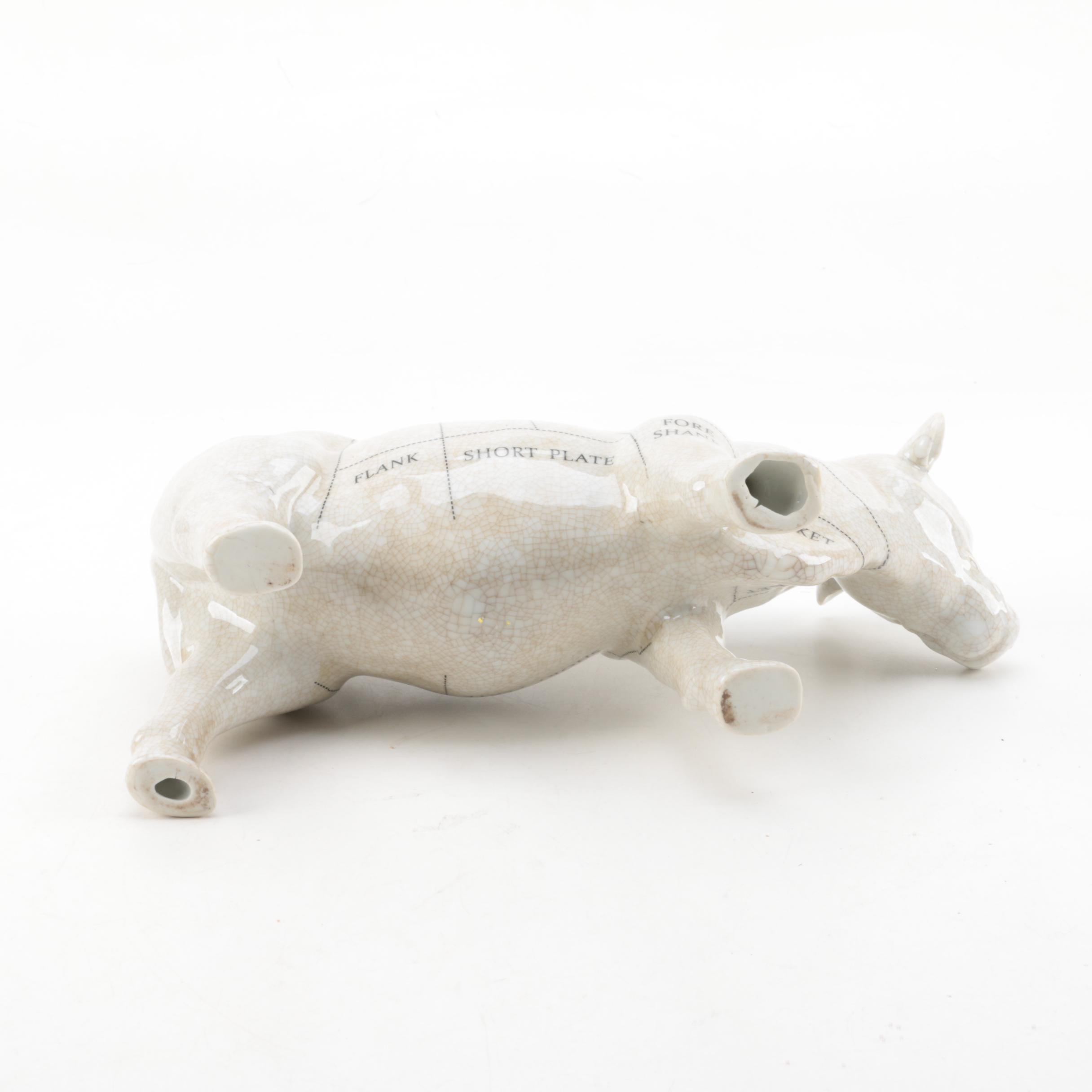 White Porcelain Cow Figurine with Butcher's Cuts
