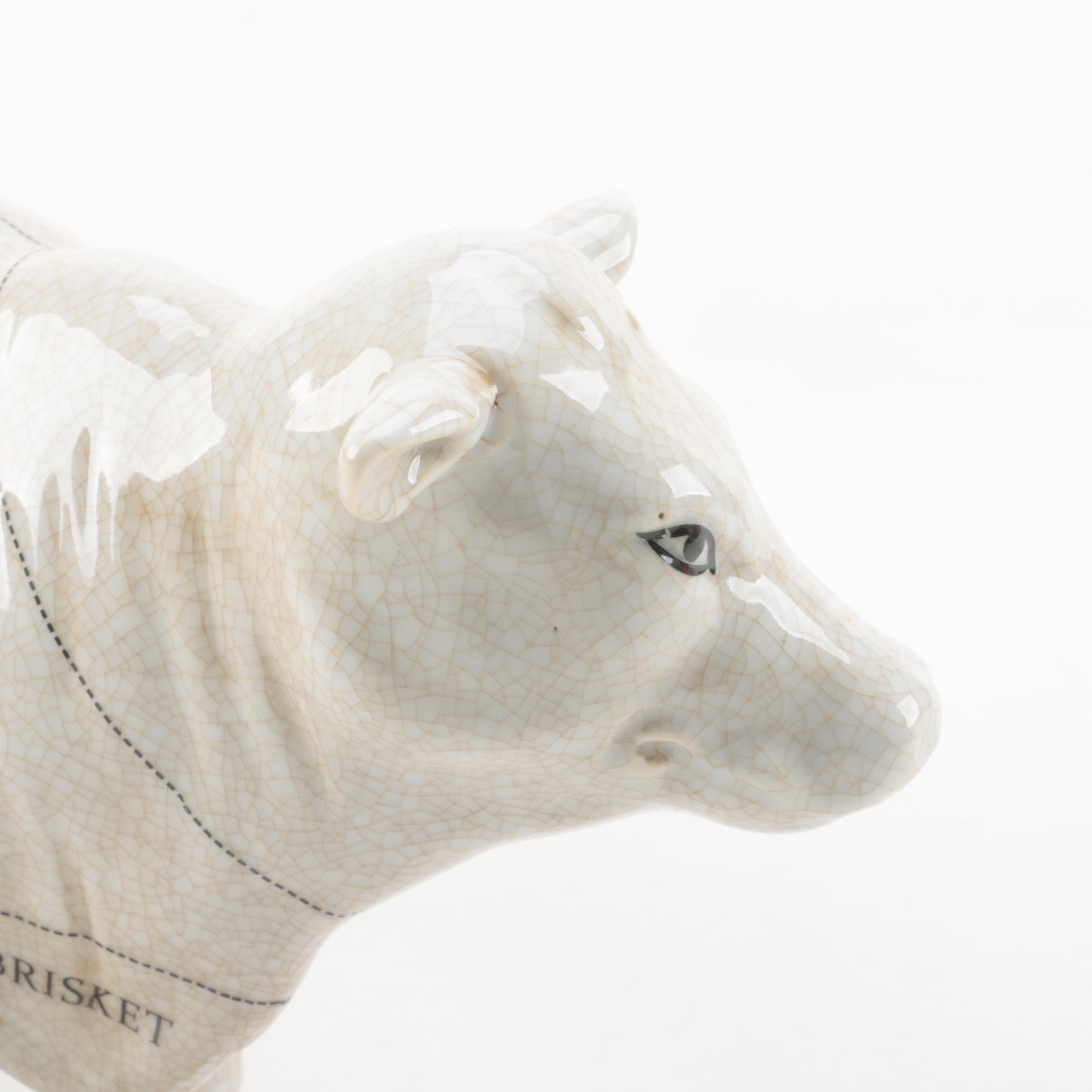 White Porcelain Cow Figurine with Butcher's Cuts
