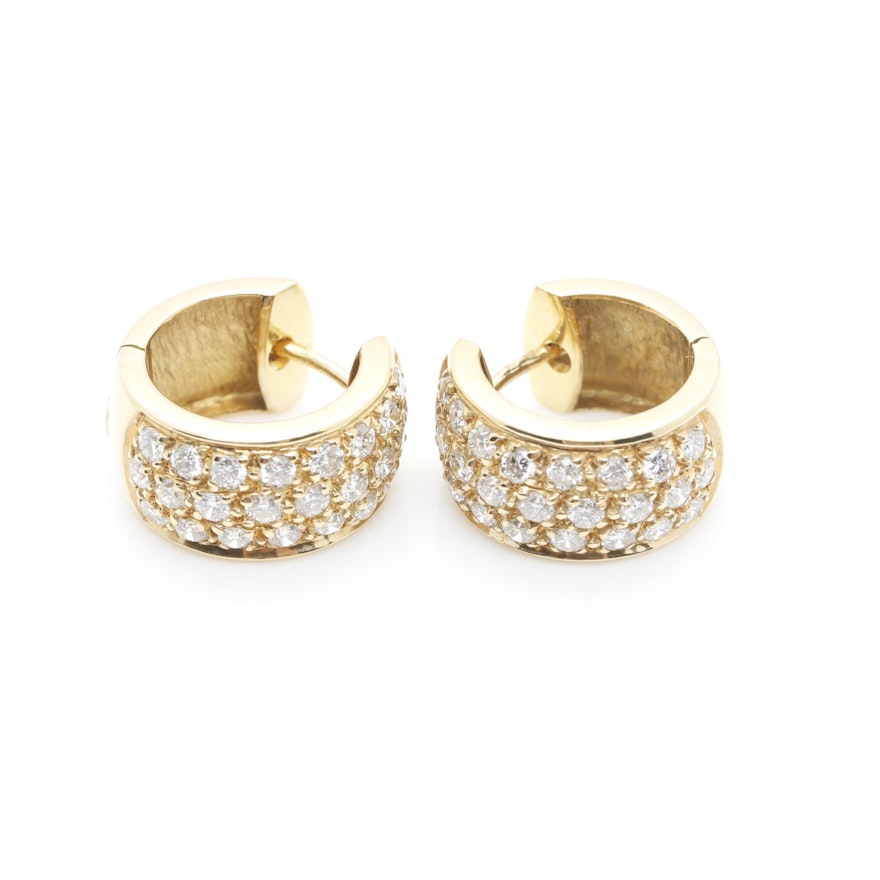 18K Yellow Gold 1.44 CTW Diamond Huggie Hoop Earrings